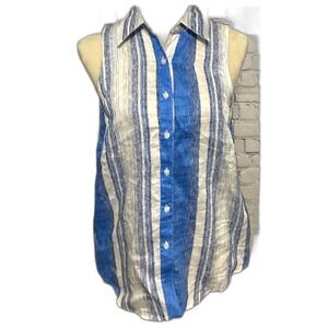 J’ Envie Blouse Top Women's Size 4 Color Blue White Sleeveless Collared